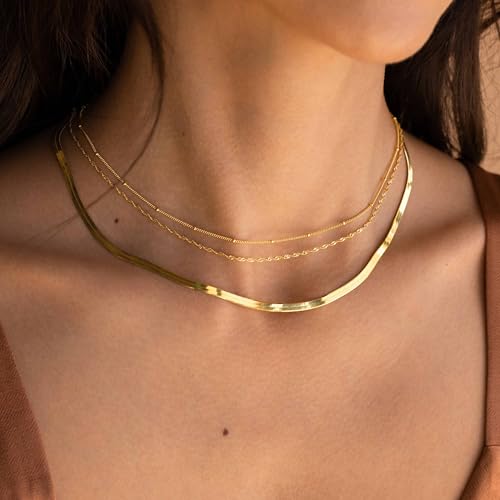 Gold Necklace for Women,Dainty Gold Necklace,14k Gold Plated Snake Gold Chain Choker Necklaces Simple Gold Layered Necklaces Gold Jewelry Sets for Women2