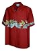 Pacific Legend Hawaiian Shirt for Men, Red with Anthurium and Bird of Paradise Floral Chest Band (XL)
