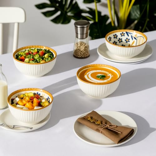 Image of YELONA Ceramic Snack Bowls - Set of 6 (300 ml Each) - Microwave Safe Side Bowls for Serving Noodles, Soups | Rice, Dal, Fruits | Perfect for Christmas, New Year Gift & Daily Use (Abstract)