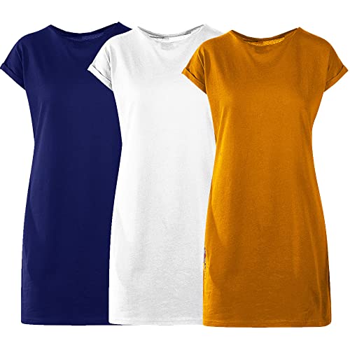 Kit com 03 Vestidos Camisetão Feminino Mulheres Alta Qualidade Super Estiloso – Branco - Marinho - L