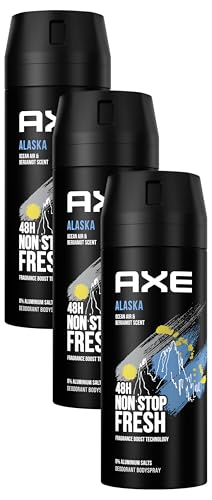 Axe Bodyspray Alaska Deo ohne Aluminium bekämpft geruchsbildende Bakterien und unangenehme Gerüche 150 ml 1 Stück (Packung mit 3)