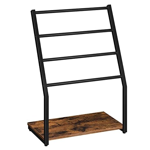 HOOBRO Freestanding Towel Rack, 4-Tier Blanket Rack, 23.6" L x 14.2" W x 31.5" H, Blanket Ladder Holder, Outdoor Pool, Decorative Quilt Rack, Drying for Bathroom, Rustic Brown and Black BF70LB01