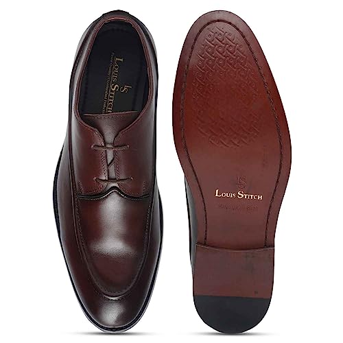 Image of LOUIS STITCH Men's Premium Italian Leather Shoes Handcrafted Two Eyelet Style British Classic Laceups for Men Formal Officewear (EXTE)