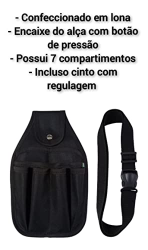 Cinto Porta Ferramentas Eletricista Reforçada 7 Bolsos Preto