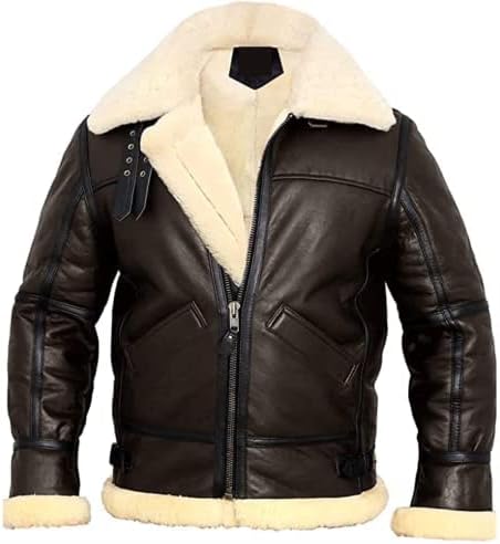 Men's Real Shearling B3 Bomber Sheepskin Jacket | Winter Aviator Flying Jacket | Classic Zip-up Biker Fur Coat