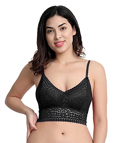 clarity Women's Silky Soft Lace Net Lightly Padded Non-Wired Bralette Bra/Regular Bra/Everyday Bralette Bra Crop Top/Floral Lace Bra (CR001)-picture-19