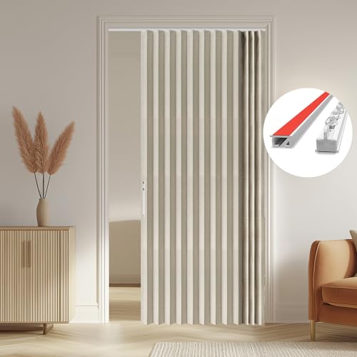 Image of AJAZZ 100% Blackout Accordion Door Curtain for Sliding Glass Door Invisible Magnetic Curtains for Bedroom Living Room Doorway Curtains Sets Included Tracks (1Panel, 53W x 79 L, Cream White)
