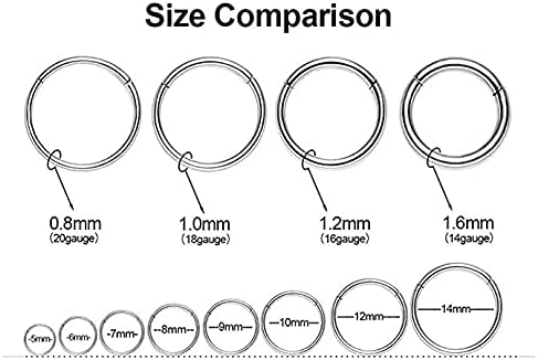 4Pcs 16G 18G 20G Surgical Steel Nose Rings Hoops Hinged Clicker Septum Ring lip ring Cartilage Hoop Gold Silver Rose Gold Black 6mm 7mm 8mm 9mm10mm 12mm Hypoallergenic Body Piercing jewelry for Women Men - Image 5