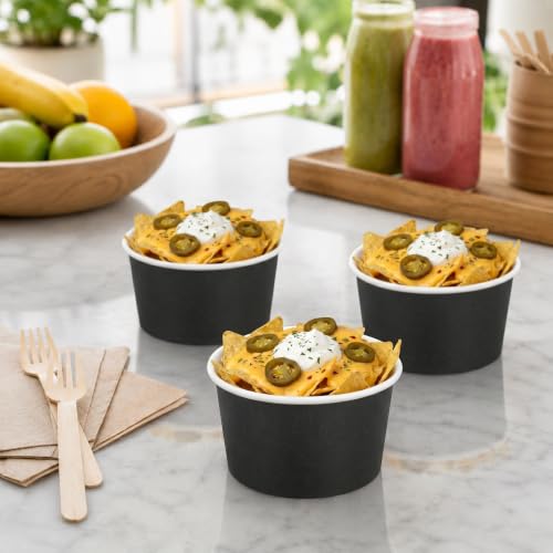 Image of Coppetta 5-Ounce Dessert Cups, 50 Disposable Ice Cream Cups - Lids Sold Separately, Sturdy, Black Paper Frozen Yogurt Bowls, For Hot And Cold Foods, Perfect For Gelato Or Mousse - Restaurantware