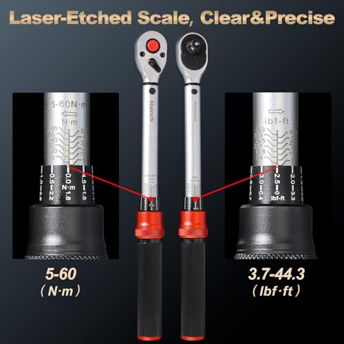 Hairich 3/8 Zoll Drehmomentschlüssel 5-60 Nm für Fahrrad, Motorrad & Auto – 72 Zähne Ratschenkopf, 3-teiliges Set mit 125mm Verlängerung & 3/8\-1/4\ Adapter, perfekt für Zündkerzenwechsel
