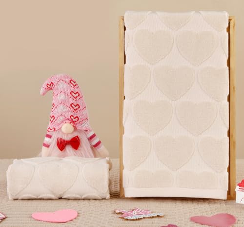 GreenPine 2 Pack Valentines Hand Towels Beige Heart Bathroom Decorative Towels Set for Drying, Cleaning, Cooking, Holiday 13.7'' x 29.5'' by GreenPine - Image 3