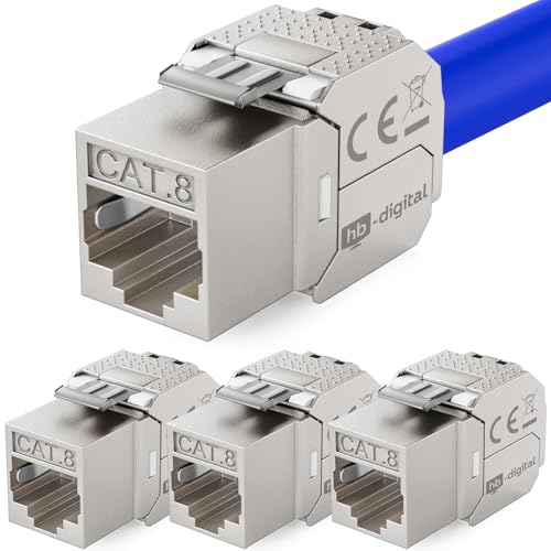 HB-DIGITAL 4x Module Keystone RJ45 CAT 8 Métallique Blindé STP - Certifié GHMT - 40 Gbit/s Sans Outil pour Câble Ethernet LAN, Prise Réseau, Panneau et Baie de Brassage
