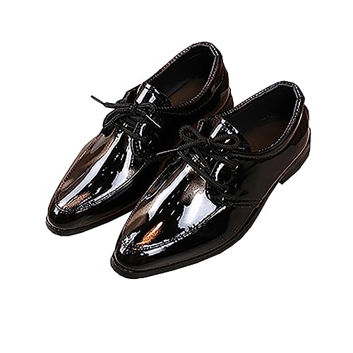 XinYiQu Sapato social casual Oxford clássico de couro sintético com cadarço para meninos, Preto, cin