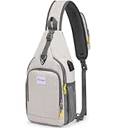 Prospo Sling Bag for Women Men Crossbody backpack with USB Charging Port, Small Hiking Daypack Ch...