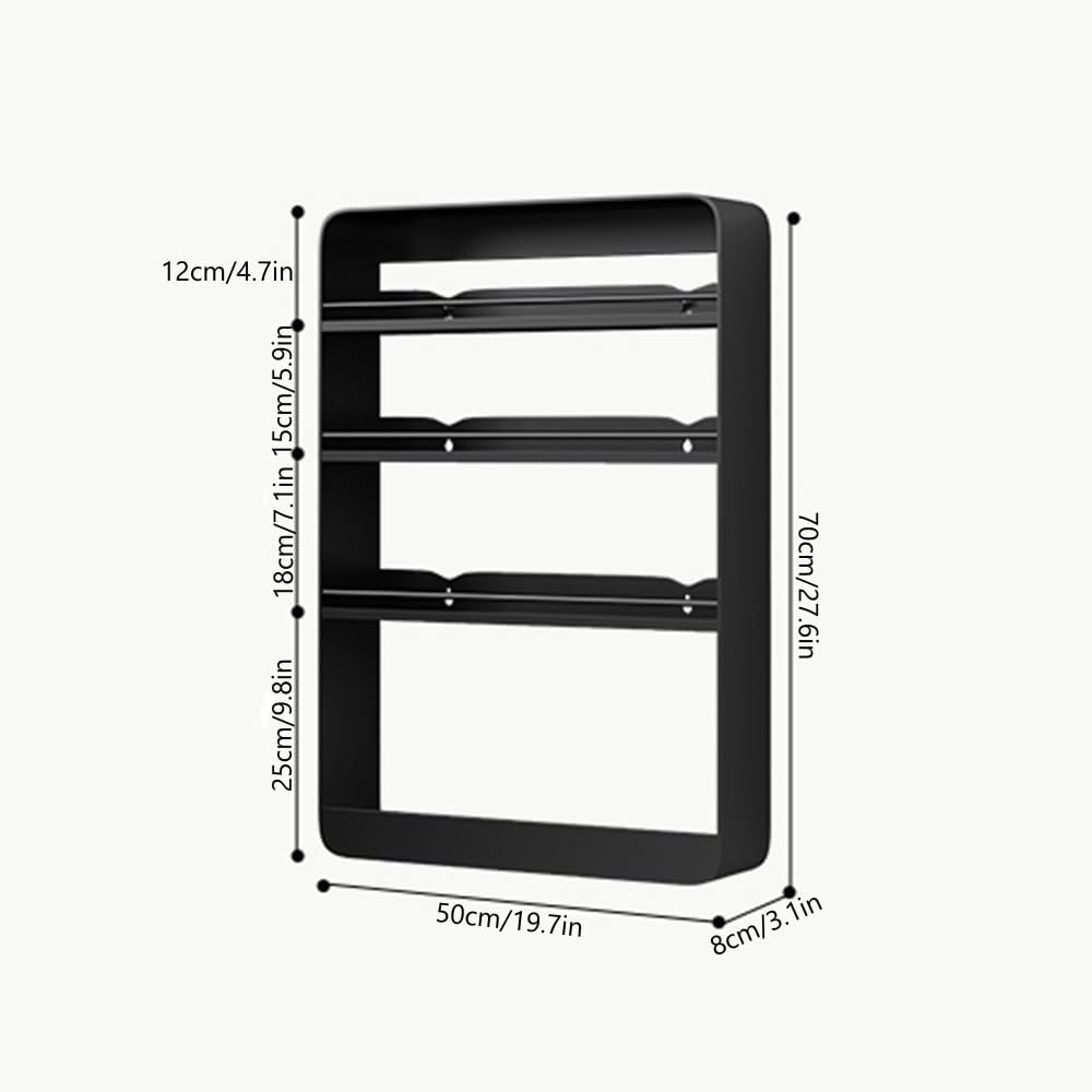 Multi-Layer Wall Mounted Bathroom Shelves, Punch-Free Makeup Organizer, Metal Wall Hanging Spice Rack, Multifunctional Wall Shelves for Kitchen, Bathroom or Living Room(Black,Large)