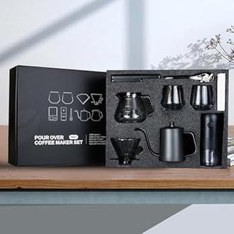 SuperCook Coffee Pour Over Kit Hand Drip with Kettle, Electric Grinder, Camping Travel Coffee Kit Ideal for Anniversary Birthday Gift