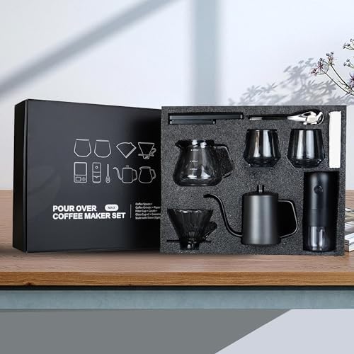 SuperCook コーヒーメーカーセット ハンドドリップキット グースネックケトル V60ドリッパー ペーパーフィルター コーヒーカップ 電動グラインダー コーヒースケール 記念日 誕生日ギフトに最適