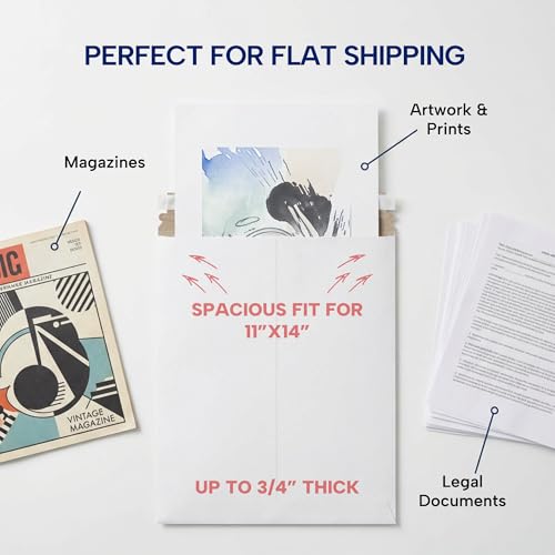 Image of BOX USA Rigid Mailers 12.75 x 15 (100-Pack) - Cardboard Mailer Envelopes for Photos, Artwork, Certificates - Stay Flat