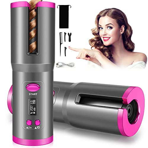 Automatic Hair Curlers, Curling Iron,Cordless Curler with 6 Adjustable Temperature & Timer LCD Display Auto Shut-Off Hair Curlers for Long Hair Short Hair Thick Hair or Thin Hair