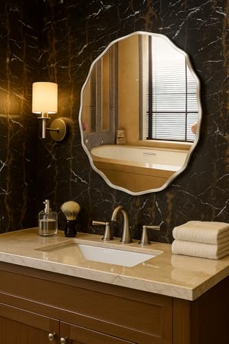 Image of Frameless Oval Shape Beveled Wall Mirror - 24x18 Inch | Glass Mirror for Wall Decoration | Unframed Decorative Vanity Mirrors for Bathroom, Living Room, Wash Basin, Bedroom