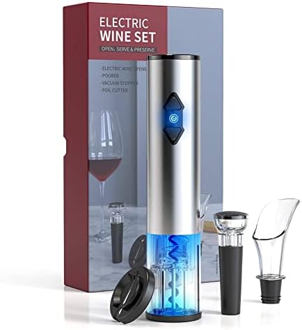 CIRCLE JOY Electric Wine Opener Set, Automatic Corkscrew, Rechargeable Wine Bottle Opener, Wine Opener Gift Set with Foil Cutter, Vacuum Wine Stopper and Aerator Pourer, 4 in 1, Stainless Steel