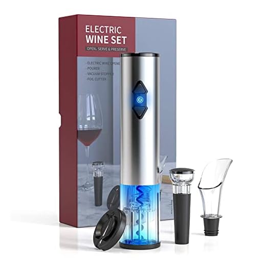 CIRCLE JOY Electric Wine Bottle Openers Set -- Battery Powered Motorized Operated Cordless Automatic Corkscrew Opener Puller Kit with Attached Foil Cutter Stopper Wine Aerator Pourer, Stainless Steel