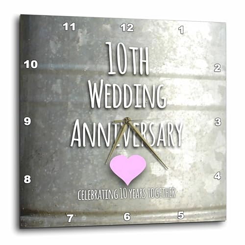 3dRose Wall Clock Silent - 15 inch - 10th Wedding...