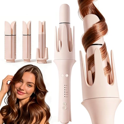 Automatic Curling Iron Rotating – 3-in-1 Self Curling Hair Curler with 3 Barrel Sizes for Loose Waves to Tight Curls, Negative Ion Ceramic, Anti-Tangle & Fast Heating, Safe Styling for All Hair Types