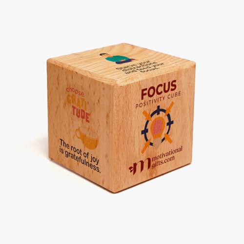 Image of MOTIVATIONAL GIFTS Focus Positive Affirmation Cube Motivational Quotes Wooden Stylish Showpiece for Table Decor Office Home Decoration