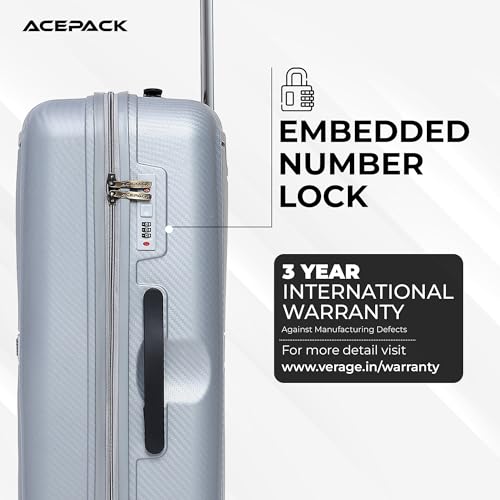 Image of ACEPACK Carbon 78 cm Large Check-in Size Hard-Sided Luggage Trolley Bag - Lightweight & Durable Polypropylene Suitcase with Anti-Theft Zipper & Number Lock for Travel (28) (Silver)