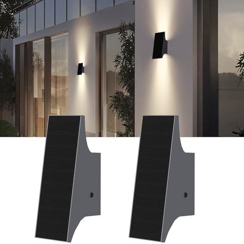 SOTTLOT Solar Sconce Lights Outdoor, Dimmable Solar Wall Lights Up and Down, 3000K 700LM Solars Lights Outdoor IP65 Waterproof for Yard Fence Patio Garage Porch, 2pcs