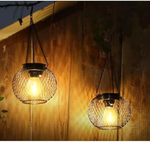 GEBYUI吊り下げ式ソーラーランタン ソーラーライト 屋外防水 太陽光充電 暖かい白色電球 シャンデリア風ビーズ銅線球 庭園 装飾灯 木通路 壁面 軒下 中庭 ガーデンライト [4]