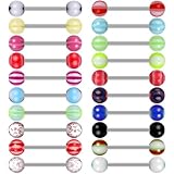 ROSENICE 20pcs Colorful Women Tongue Ring Bar Stud (Random Color)