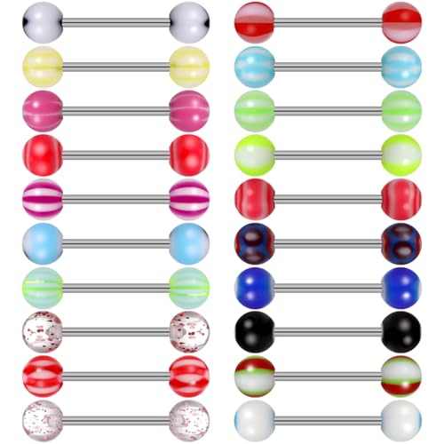 ROSENICE 20pcs Colorful Women Tongue Ring Bar Stud (Random Color)