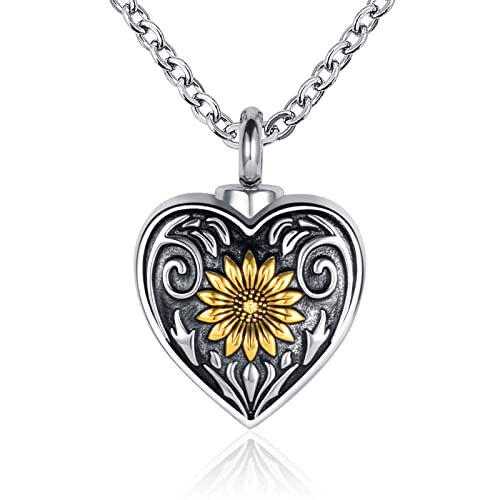 Collier urne funéraire tournesol pour cendres pendentif commémoratif