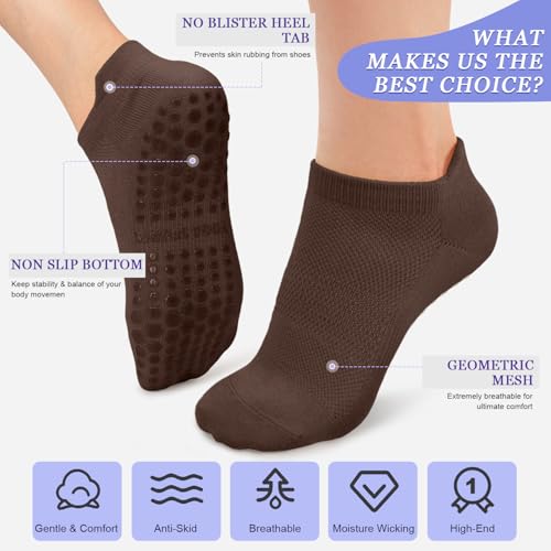 Image of yeuG Pilates Socks for Women Non Slip Grip Socks for Yoga, Barre, Hospital, Barefoot Grippy Yoga Sock Womens Gifts 4 Pairs