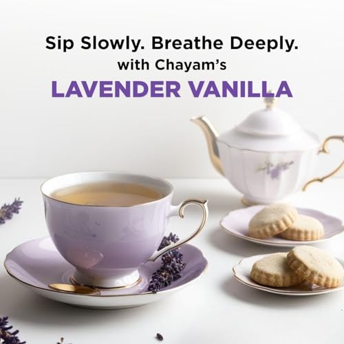 Image of CHAYAM Lavender Vanilla Tea for Sleep | Calming Lavender Flower Tea with Real Buds, Rose Petals & Vanilla | Stress Relief & Relaxation | 50g Loose Leaf Tin Caddy
