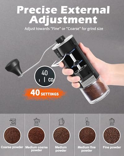 Rsoilch Manual Coffee Grinder With Ceramics Burr For Espresso,French Press,40 Adjustable Settings,Portable Hand Coffee Bean Mill For Home Use and Camping Travel,Coffee Bean Grinders With Hand Crank