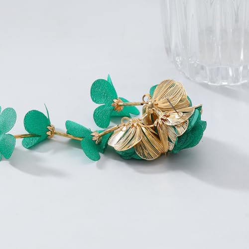 Boucles d'oreilles pendantes en tissu vert feuille texturée de qualité - 4