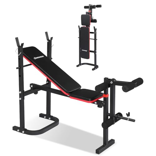 TARESNESS Olympic Weight Bench with Adjustable Workout Bench and Barbell Rack and Leg Developer, Foldable Weight Bench for Home Gym, Youth Strength Training Benches(Black)