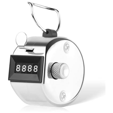 HCFGS Clicker Counter,Metal Hand Tally Counter Clicker Pitch Counter with 4 Digit Display,One Hand Counter Clicker Digital Counting for Knitting,Golf,Coaching and Row-Silver Cover