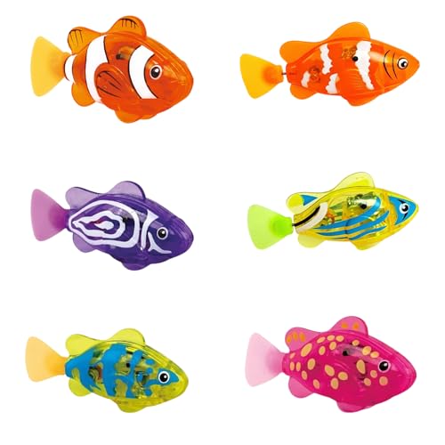 AHXHA Robo Fish Katze Spielzeug 6 Stück Elektronischer Haustier Fisch Roboter Fisch Elektrische Fische mit Leuchtende Schwimmende Fische Spielzeug Poolspielzeug für Kinder (6 Stück)