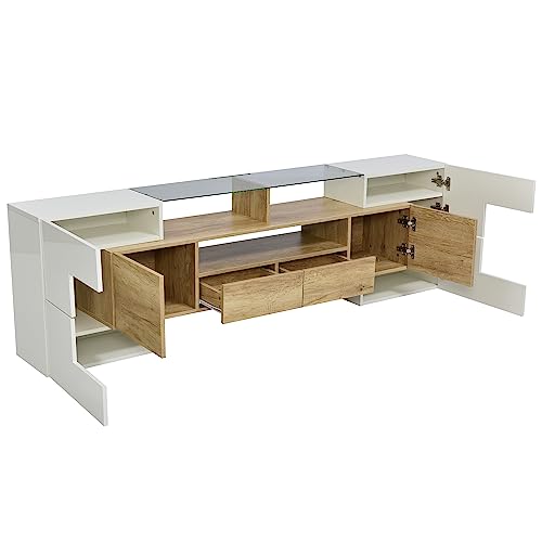 Miniatura 5 de Kecduey Mueble De Tv De 200 Cm, Elegante, Armario Bajo De Alto Brillo Con Iluminación Led, Muebles De Salón, Diseño Moderno, Elegante Superficie De Cristal. Color Madera, 200 Cm