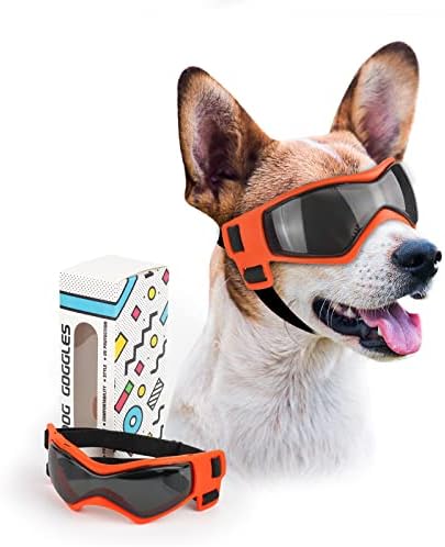 PETLESO Dog Goggles Small Breed, UV Protection Dog Sunglasses Medium Breed Dog Goggles for Medium Dog Outdoor Riding Driving, Medium Orange