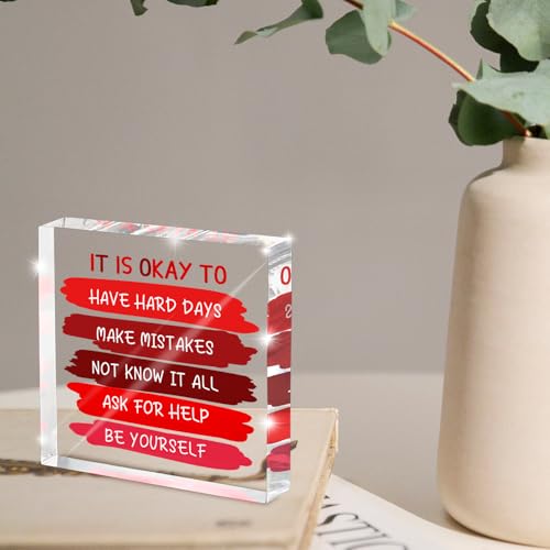 Mental Health Office Decor - Red 4 Inch Acrylic Tabletop Sign, Inspirational Desk Accessories for Workplace Wellness, Motivational Quote for Therapy Office & Home Desk by MUZRUYOU - Used condition - Image 4