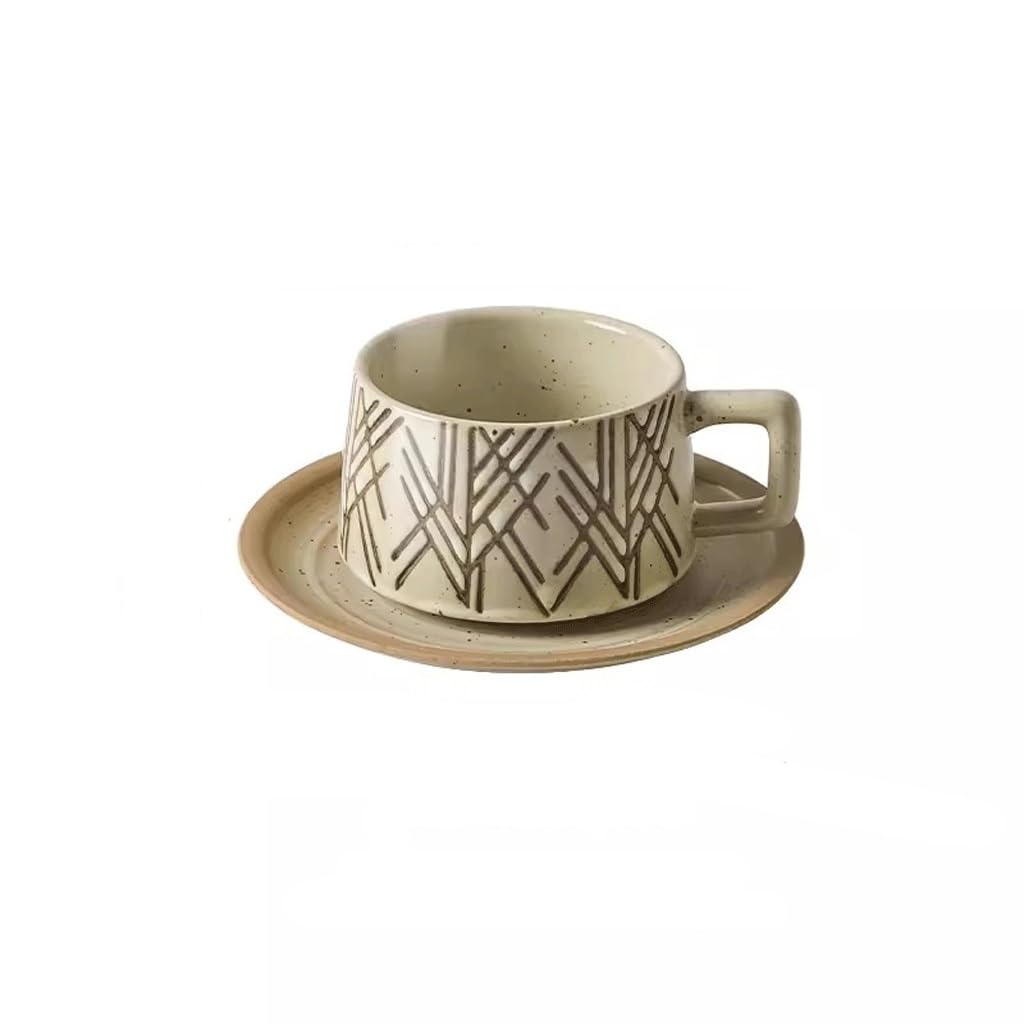 MAWERDCXG Breakfast Latte Coffee Cup Chinese Retro Coffee Cup and Saucer Set Household Ceramic Mug Latte Art Cereal Afternoon Tea