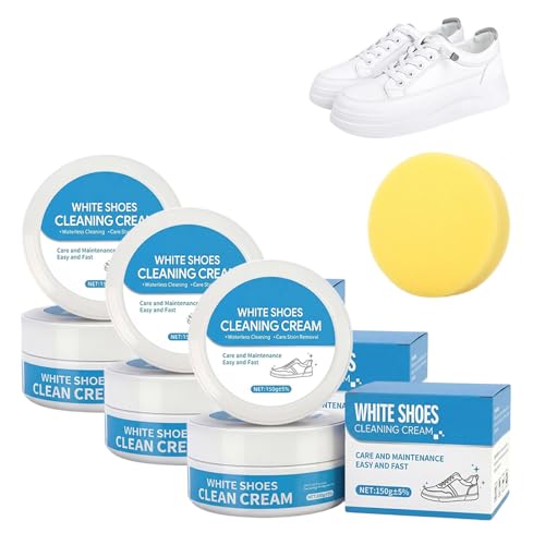 LBZLBZ White Shoe Cleaner Cream,Multipurpose No Wash Cleaning Paste with Sponge,Removes Dirt and Stains, Safe for Leather Sneakers Soles Canvas Shoes,White Sneaker Cleaner (3)