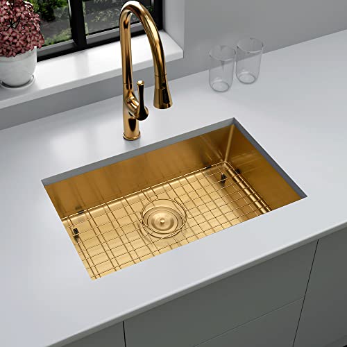 Milosen Gold Rv Kitchen Sink, Rv Camper Kitchen Sink, Small Single Bowl Rv Sinks For A Camper Kitchen, 25×15 Inch Undermount Rv Sink With Gold Basket Strainer #TOP1