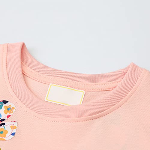 Vestido de manga curta para meninas e crianças pequenas borboleta e apliques florais de desenho anim