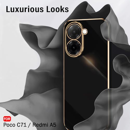 Image of TheGiftKart Luxurious Golden-Plated Back Cover Case for Poco C71 / Redmi A5 | Raised Lips for Camera & Screen Protection | Shockproof Design | Stylish Back Cover for Poco C71 / Redmi A5 (TPU, Black)